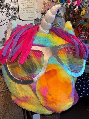 NWOT Rainbow Tie-Dye Unicorn Mascot Costume Head, typically used for H